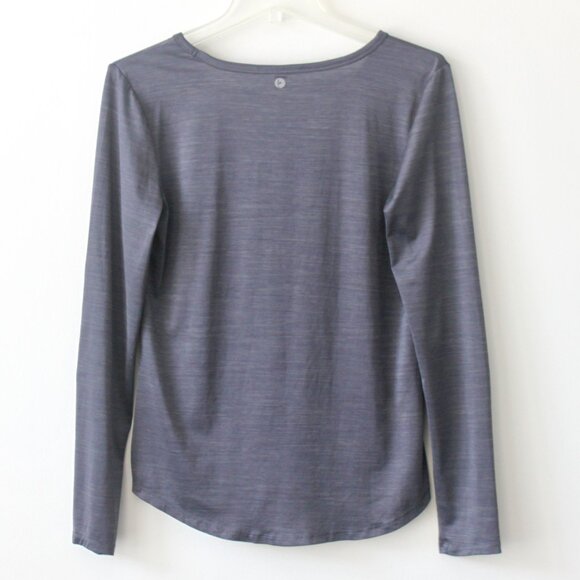 90 Degrees Heather Grey Long-Sleeve V-Neck Athletic Relaxed T-Shirt Top Small - Picture 2 of 3